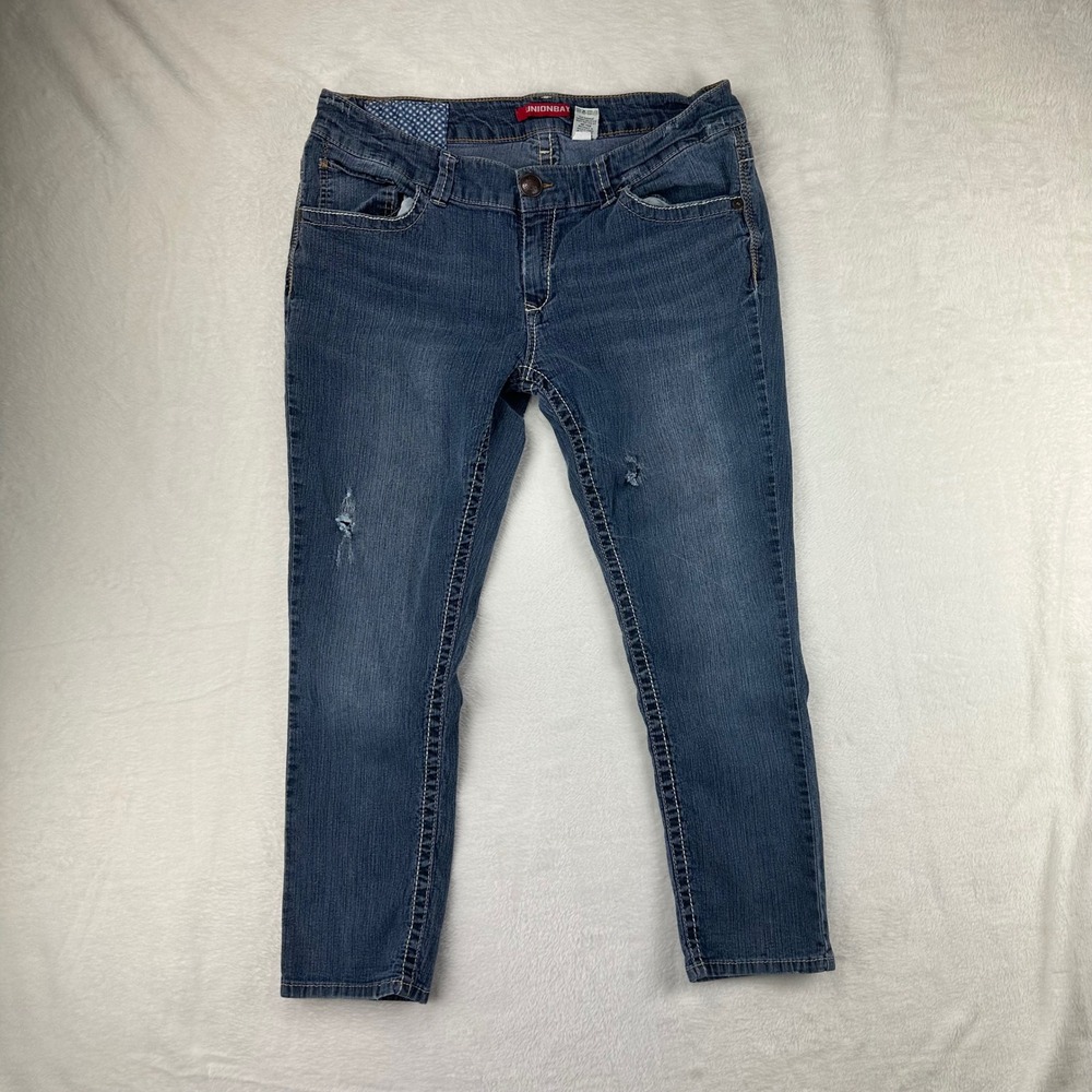 Unionbay Skinny Jeans Womens 17 Slim Blue Medium Wash Y2K Embroidered Cotton‎